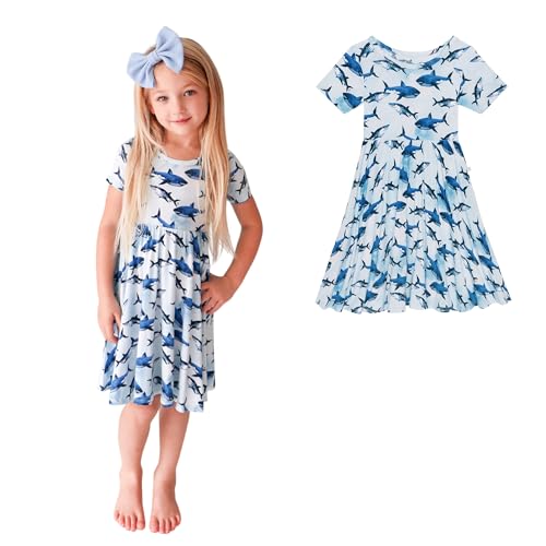 Posh Peanut Girls Dresses – Soft Toddler Twirl Dress Made with Viscose from Bamboo – Fall, Spring, Summer Dresses for Girls (2 Years) Sharks