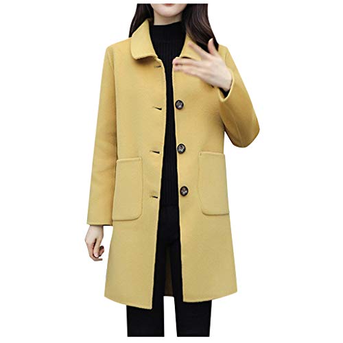 SOOTOP Women's Winter Lapel Button Wool Coat Trench Jacket Long Sleeve Single-Breasted Winter Overcoat Outwear Yellow