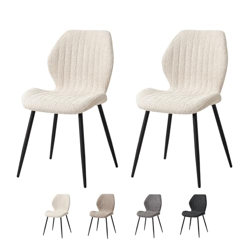 GrandCA HOME Lot de 2 Chaises de Salle à Manger Rembourrées, Chaises de Cuisine Nordiques, Chaises Rembourrées avec Pieds en Métal, Coussin en Tissu, Beige