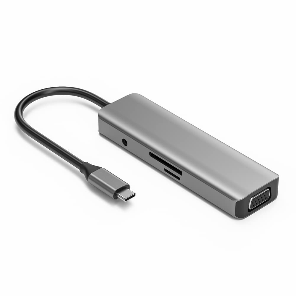 Adaptateur Hub USB 8 en 1, Type C vers 4Kx2K @ 30Hz - Compatible VGA USB 3.0 Station d'accueil SD/TF Lecteur de carte SD/TF, TS08