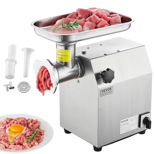 VEVOR Picadora de Carne Eléctrica Industrial de Encimera, Capacidad de 2,5 kg/min, con Cuchilla, Placa Molienda, para Hacer Salchichas, Acero Inoxidable, para Cocina y Restaurante, 375 x 240 x 420 mm