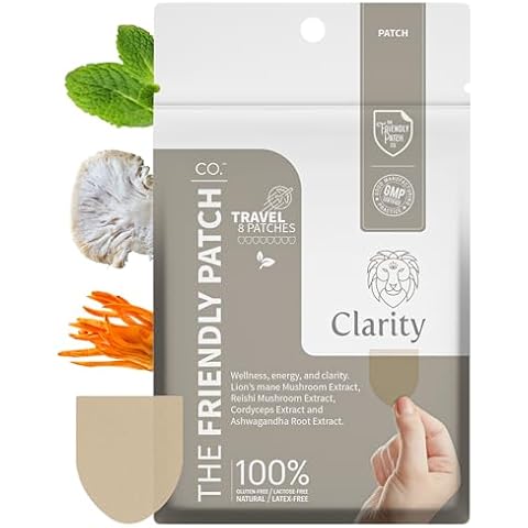 The Friendly Patch – Clarity Mushroom Patches with Lion’s Mane Mushroom, Reishi, Cordyceps & Ashwagandha – Nootropic Energy, Memory, Focus for Women and Men 8 Pack Cover
