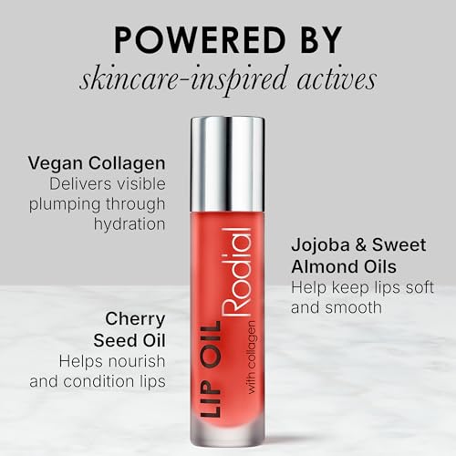 Image of Rodial Plumping Collagen Lip Oil Sugar Coral 0.13fl.oz, Vegan Collagen-Infused Lip Oil with Macadamia and Jojoba Oil, Deep Hydration for Fuller-Looking Pout, Ultra-Nourishing Formula for Silky Lips
