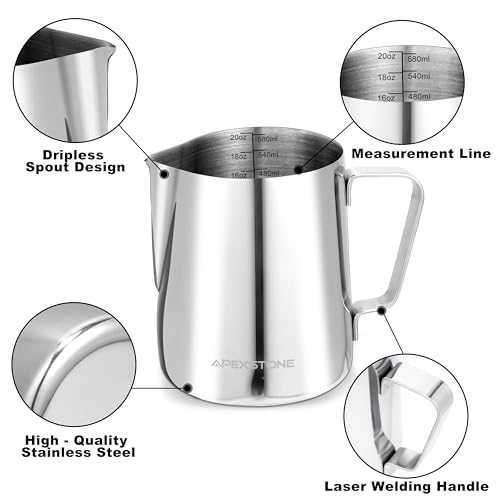 image for Apexstone Espresso Milk Frothing Pitcher 20 oz, Espresso Steaming Pitc