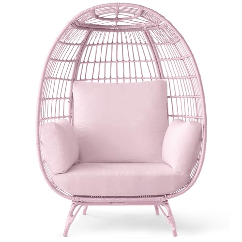 Best Choice Products Wicker Egg Chair Oversized Indoor Outdoor Lounger for Patio Backyard Living Room w/ 4 Cushions Steel Frame 440lb Capacity - Pink/Pink