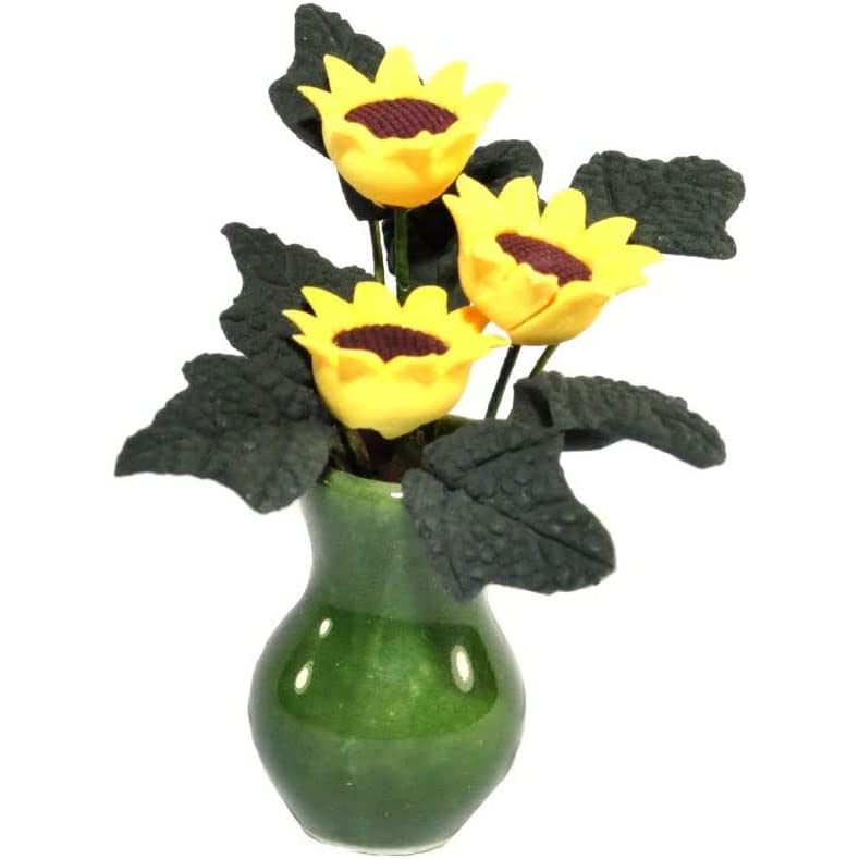 zalati Dollhouse Sunflower with Vase 1:12 Miniature Clay Flower Ceramics Vase for Doll House Decoration, Yellow, Small - Image 2