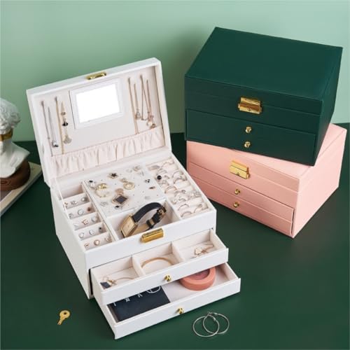 Boîte de rangement de bijoux en cuir cadeau rétro à trois couches - 4
