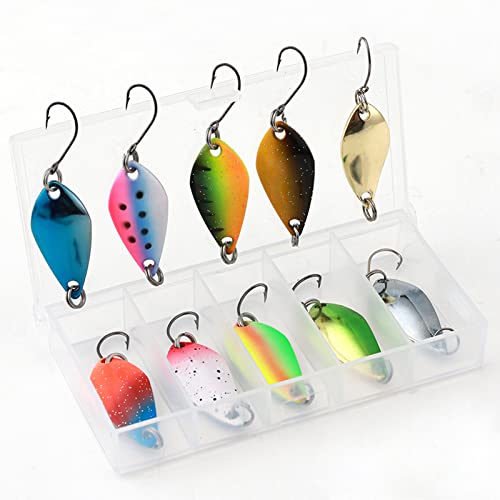 Fishing Spoon Lure Set Metal Baits for Trout, Char and Perch Fishing with Tackle Box (10Pcs)