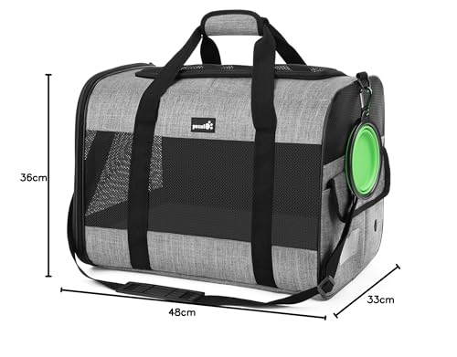 pecute Hundetasche Faltbar Hundebox Auto Mit Atmungsaktives Netzgewebe, Katzentransportbox Für Katze Hund, Transportbox Für Reisen Hundetragetasche Für Katzen Welpen Unter 8Kg Grau