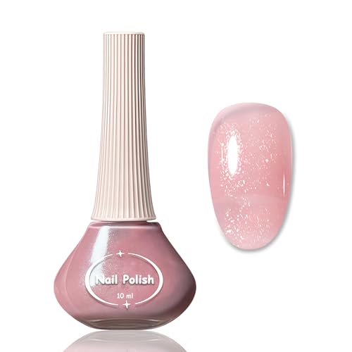 Nackt Rosa Glitzer Nagellack - Ungiftig Nagellack auf Wasserbasis - Atmungsaktiv Nagelack Schnelltrocknend ohne UV Lampe - Nail Polish für Frauen DIY Maniküre Zuhause (Nude Pink Shimmer, 10ml)