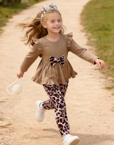Image of Toddler Girl Clothes Ruffle Long Sleeve Heart Print Tops and Pants 2PC Little Girl Winter Outfits Size (4-7T)