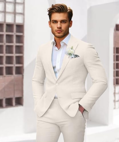 Linen Suits for Men 2 Piece Summer Beach Wedding Suit Set Jacket Pants for Casual Prom Bussiness4