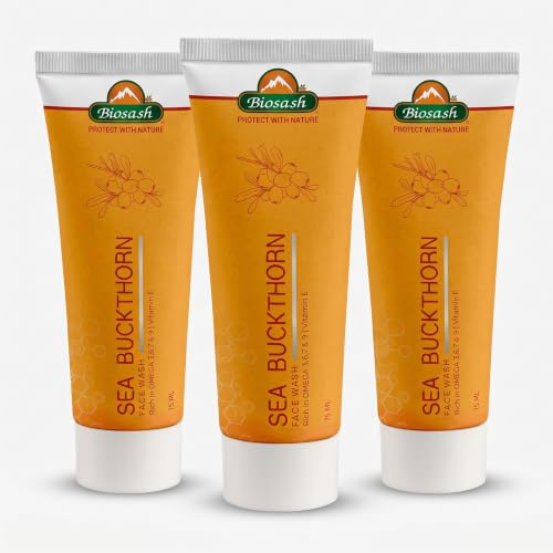 Image of Biosash Sea Buckthorn Face Wash 75ml*3 (Pack of 3) | Herbal Facial Cleanser with Natural Seabuckthorn Oil | Deep Cleansing, Hydrating, Anti-Aging | Paraben, Sulphate-Free | For Oily, Dry, Sensitive Skin