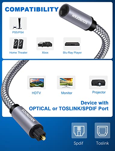 Soundfam H-OAFM Optical Extension Cable 3Ft/1M, Optical Audio Cable Male To Female Toslink Optical Cable Hi-Fi Sound Digital Audio Optical Cable thumb #2
