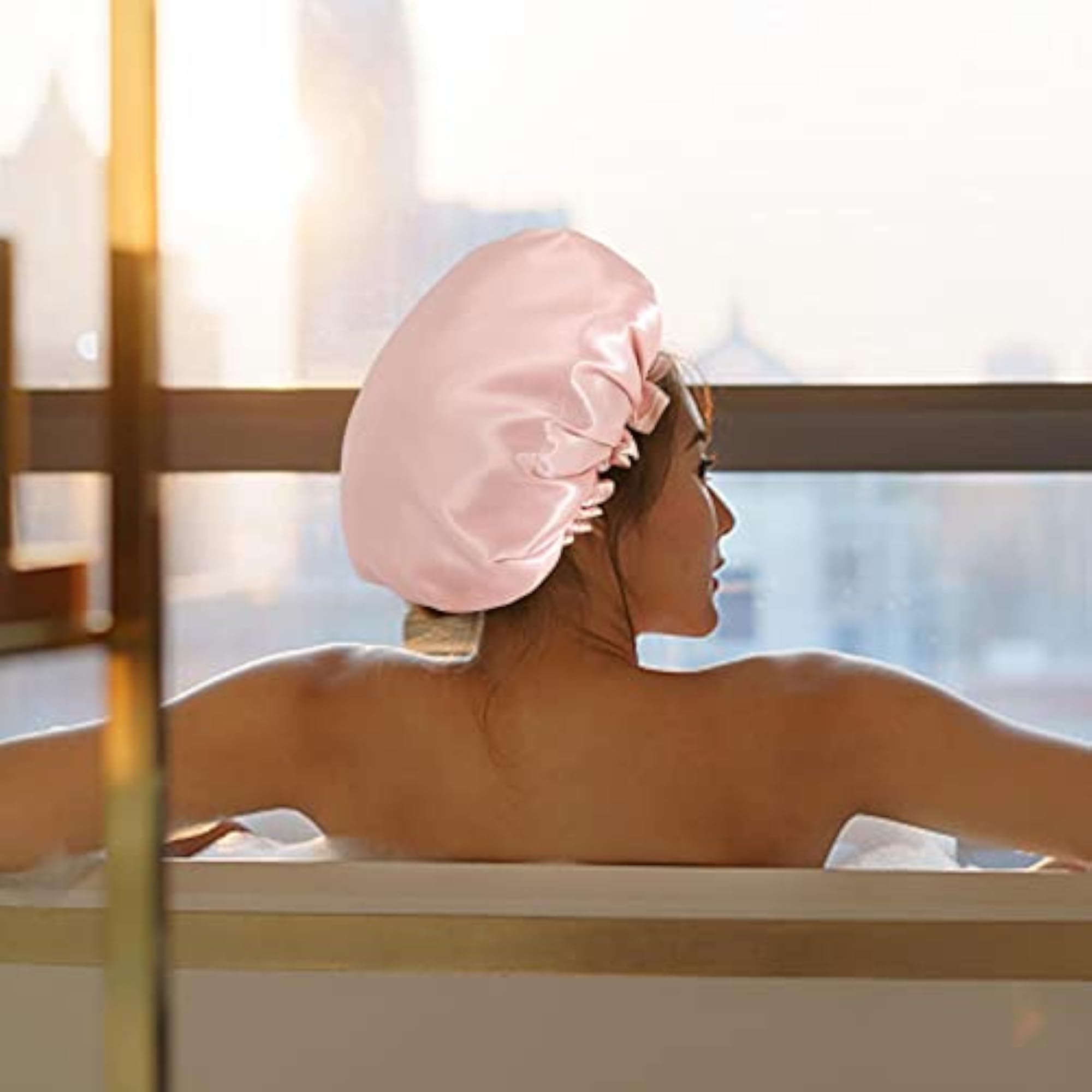 6x Reusable Waterproof Shower Caps for Salon Girls, Champagne