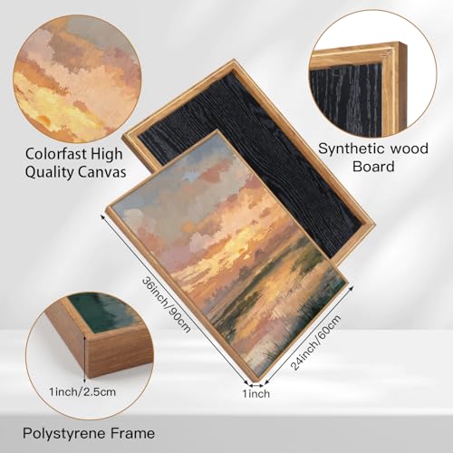 TOARTi Large Framed Abstract Sunset Landscape Canvas Wall Art,Nature Sunset Scenery Painting Wall Decor, Watercolor River Grassland Art Prints for Farmhouse Home Living Room Bedroom Office-24”x35”x3