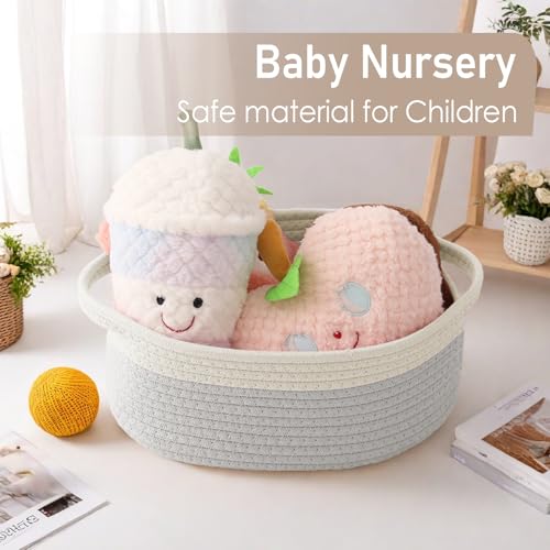 Image of JMvicyroam Small Woven Basket, Empty Gift Basket, White&Grey /2 Pack | Small Gift Basket, Cotton Rope, 12 x 8 x 67 in, Handles, Includes Ribbon and Bag, Birthday Gift Basket