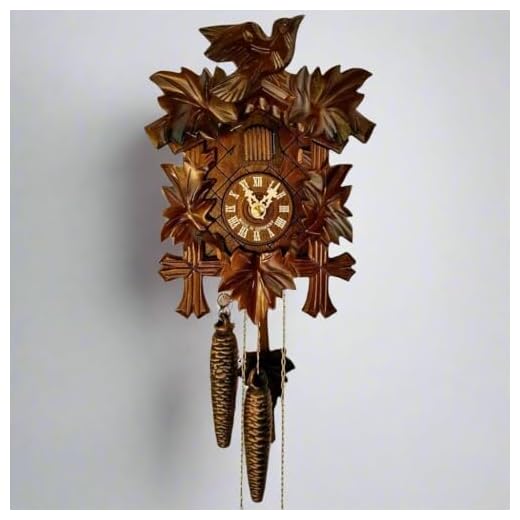 BIRD AND LEAF Model 1200 Brown Forest Mechanical Cuckoo Clock, Linden Wood with Half and Full Hour Strike