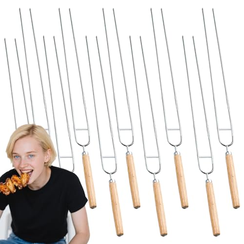 Brochettes De Barbecue Pour Grillades | 10 Pièces Brochettes Double Pointes Plate en Acier Inoxydable pour Barbecue,Réutilisables Longs Piques à Griller pour Cuisine et Barbecue en Extérieur et Campin