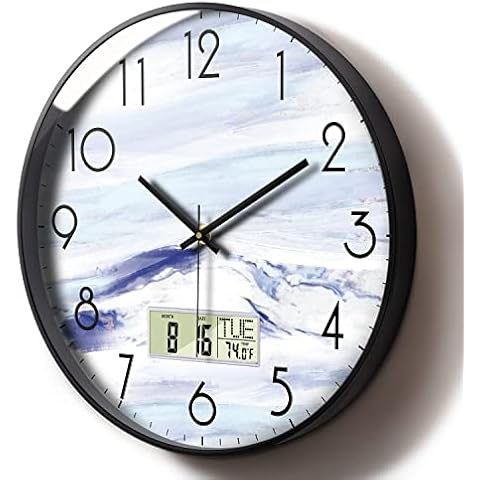 Silent Modern Digital Wall Clock White Snow Mountain with Large Display Wall Room Thermometer Indoor Battery Operated with Temperature Date Week for Kitchen Bedroom Bathroom Outdoor 12 Inch Cover