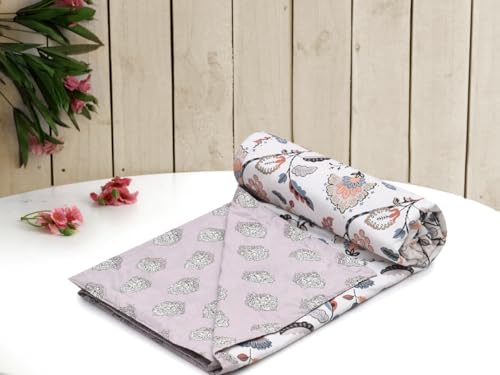Image of Amazon Brand - Umi Lightweight Cotton AC Dohar Blanket 57x87 Inches | 160 TC Single Bed Quilt | Three Layer Soft Comforter | Elegant Floral Design