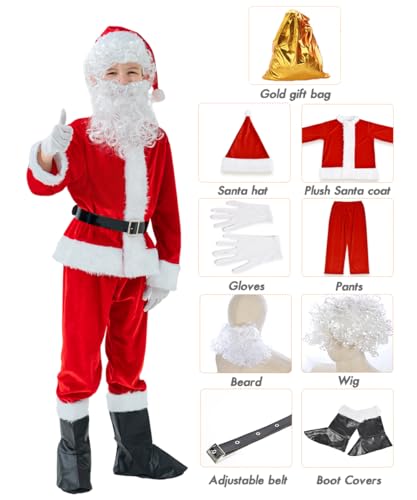 Disfraz completo de Santa para niños, 9 piezas miniatura 2