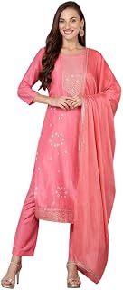 Vaamsi Women's Silk Blend Bandhani Printed Straight Kurta Pant with Dupatta Price In India