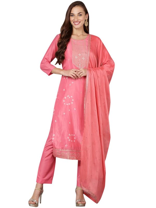 Vaamsi Women's Silk Blend Bandhani Printed Straight Kurta Pant with Dupatta - Review, Price and Buying Guide