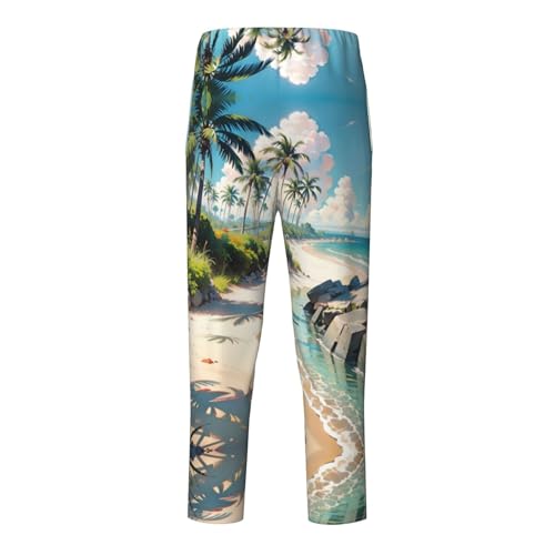 Pajama Pants Pajama Bottoms with Elastic Waistband Sleepwear Lounge Pants, Summer Beach Coconut Trees2