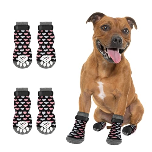 Rypet Anti Slip Dog Socks 2 Pairs - Dog Grip Socks with Straps Traction Control for Indoor on Hardwood Floor Wear, Pet Paw Protector for Small Medium Large Dogs Medium