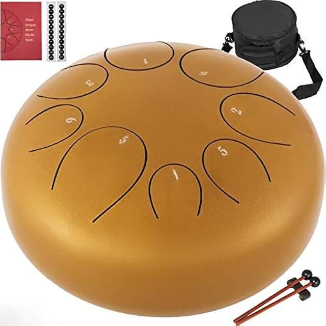 Happybuy Steel Tongue Drum 8 Notes 10 inches Mini Tongue Drum Gold Handpan Drum Notes Percussion Instrument Steel Drums In...