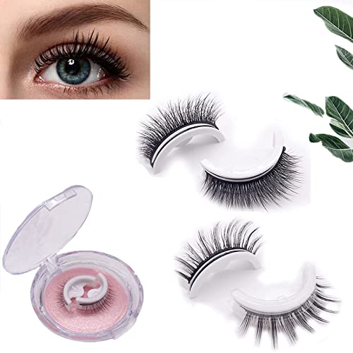 Reusable Self Adhesive Eyelashes Without Glue,Self-adhesive False Lashes with Crystal Box,3D Natural Look Self Adhesive Eyelashes for Women (Thick) Cover