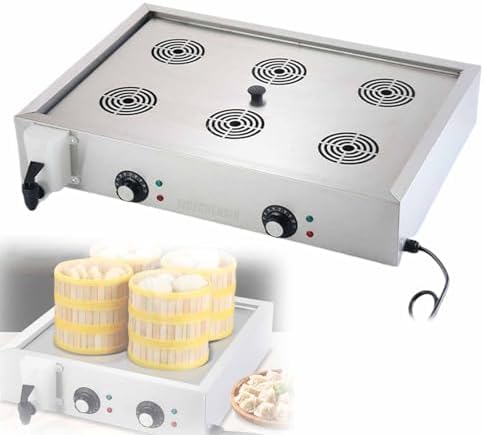Automatic Temperature Control Electric Bun Steamer, Commercial 2/4/6 Hole Stainless Steel Food Steamer for Restaurants, Energy Efficient, Time-Saving Kitchen Equipment