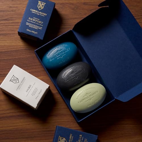 Image of Caswell-Massey Men's Bar Soap Gift Set - Newport, Oaire & Greenbriar - Moisturizing Triple-Milled Body Wash Bars for All Skin Types, Plant-Based & Essential Oils Formula, Made in USA, 3 x 5.8 oz