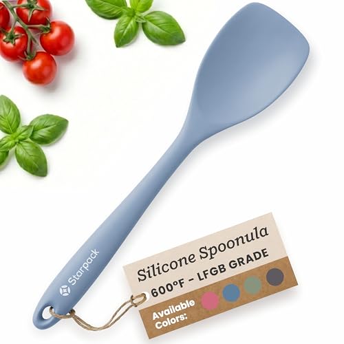 StarPack Silicone Spoonula The All-Rounder 10.5 Inch - LFGB Spoon Spatula, 600°F Heat Resistant, BPA-Free - One-Piece Seamless, Dishwasher Safe - for Nonstick Cookware, Light Blue