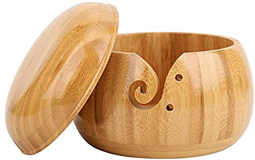 Houten Garenkom, Garenhouder en Breiaalden met Afneembare Cover voor Breien en Haak