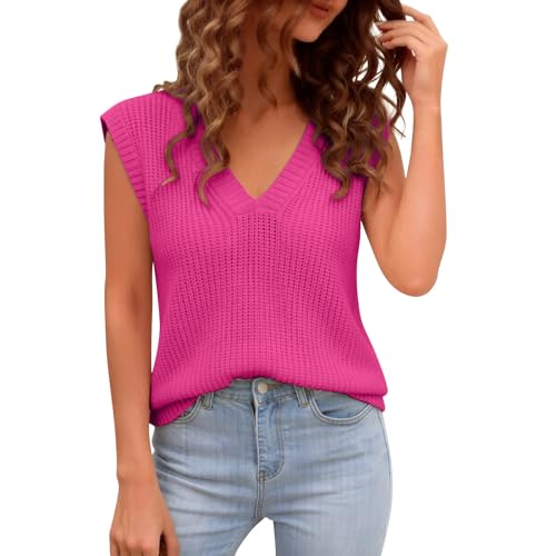 Débardeur tricoté col en V pour femme en maille légère