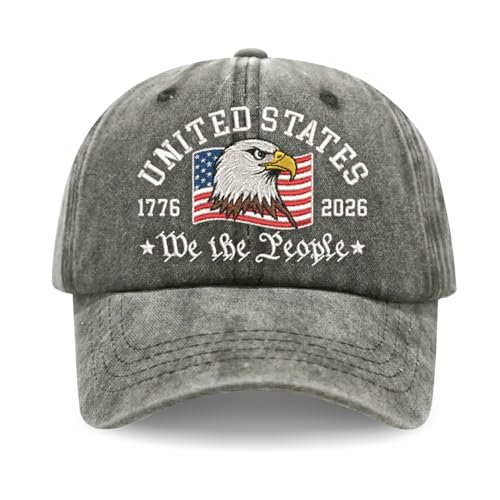 GADINO Vintage Washed United States 17762026 Baseball Cap We The People Patriotic Eagle Embroidered Hat Adjustable Dad Hat with Sweatband & Metal Buckle 250th Anniversary USA Cap