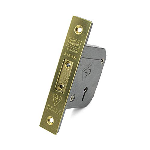 Union/Chubb 3G114E - 5 Lever Deadlock - BS3621:2007-80mm Case - Polished Brass Finish - Heavy Duty Deadlock - Supplied with 3 Extra Keys Free of Charge Worth Over £14.40
