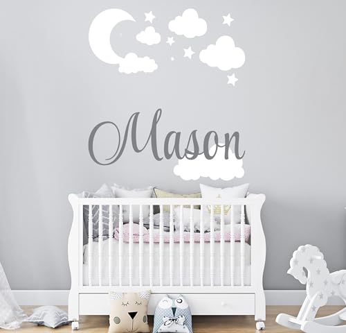 Vinilo Decorativo Personalizado con Nubes, Luna y Estrellas 30x30 in