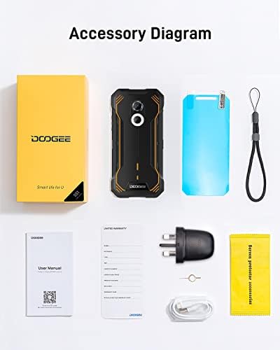 DOOGEE S51 Rugged Smartphone Android 12 (2023), 4GB + 64GB/512GB Rugged Phone, 5180mAh, 6.0" HD+ Display, 3-Card Slot Design, 12MP Camera, IP68 Waterproof Mobile Phones, NFC/OTG/Face ID/GPS - Orange