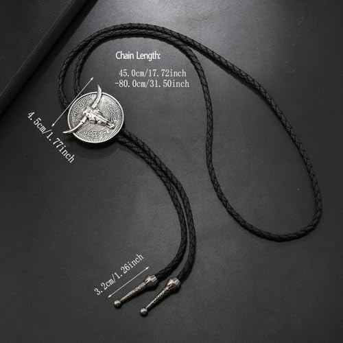 Image of Joxevyia Bolo Tie for Men Vintage Cow Skull Leather Rope Western Cowboy Necktie Vintage Bola Tie Gift for Him