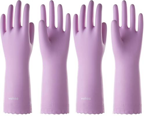 Image of LANON wahoo Skin-Friendly Cleaning Gloves, Dishwashing Kitchen Gloves with Cotton Flocked Liner, Reusable, Non-Slip, Mauve Mist, Medium (Pack of 2)