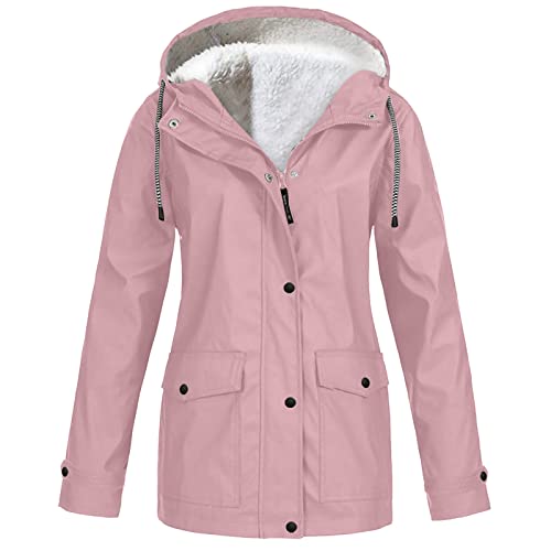 Générique Parka Imperméable Femme Manteau D'hiver Capuche Fourrée Coupe-Vent Zippé Veste Extérieur Chaude Mode Vetement Femme Grande Taille, Rose, XXL