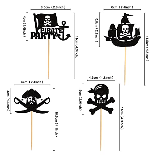 Ercadio 24 Pack Pirate Cupcake Toppers Black Glitter Nautical Sailing Cupcake Picks Pirate Theme Baby Shower Kids Birthday Party Cake Decorations Supplies #TOP1
