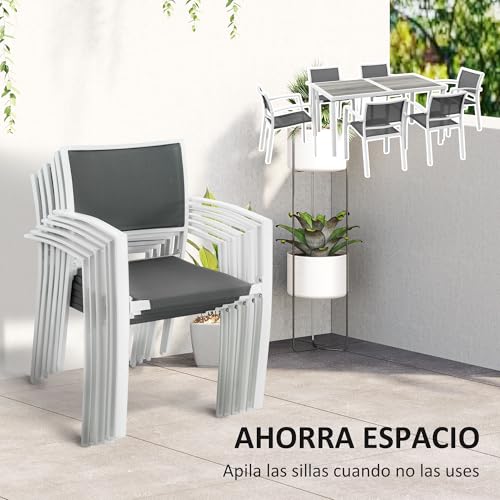 Conjunto de comedor de jardín Outsunny de 6 sillas apilables y mesa rectangular de patio 4