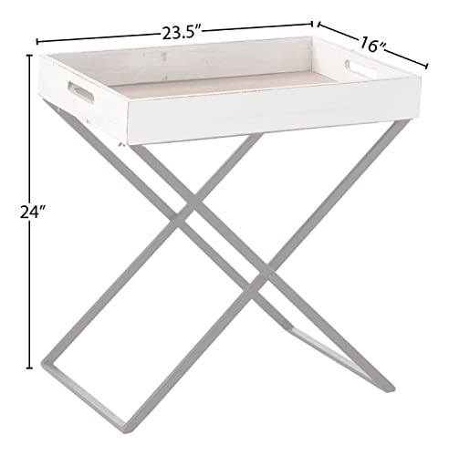 Signature Design By Ashley Janfield Vintage Foldable Convertible Tray Table 24", White #TOP4