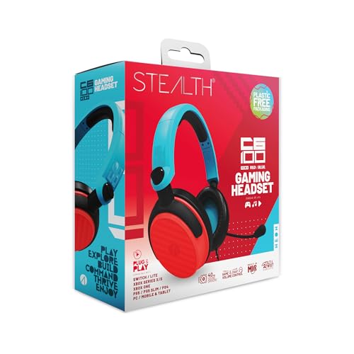STEALTH C6-100 Roja/Azul Neón Casco Gaming Over Ear para