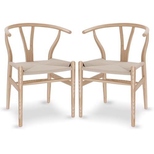 Tomile CH24 Wishbone Chairs Set of 2 Wishbone Dining Chair with Arms Solid Wood Dining Chair Hans Wegner MCM Dining Chair Mid Century Modern Chair for Dining Room & Kitchen (Ash Wood - Natural)