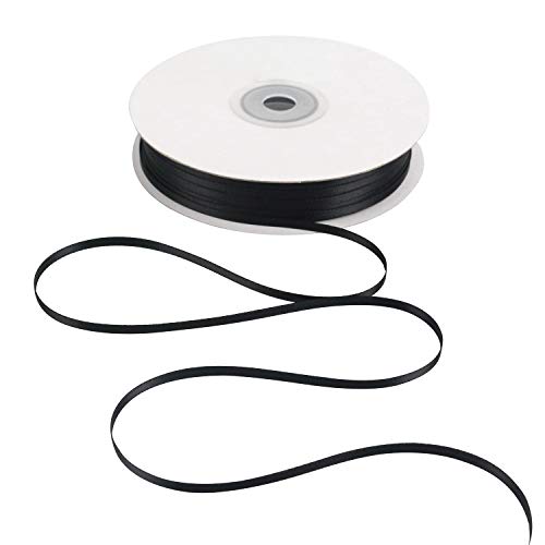 HUIHUANG Schwarzes Satinband, 0,3 cm x 91,4 m Rolle